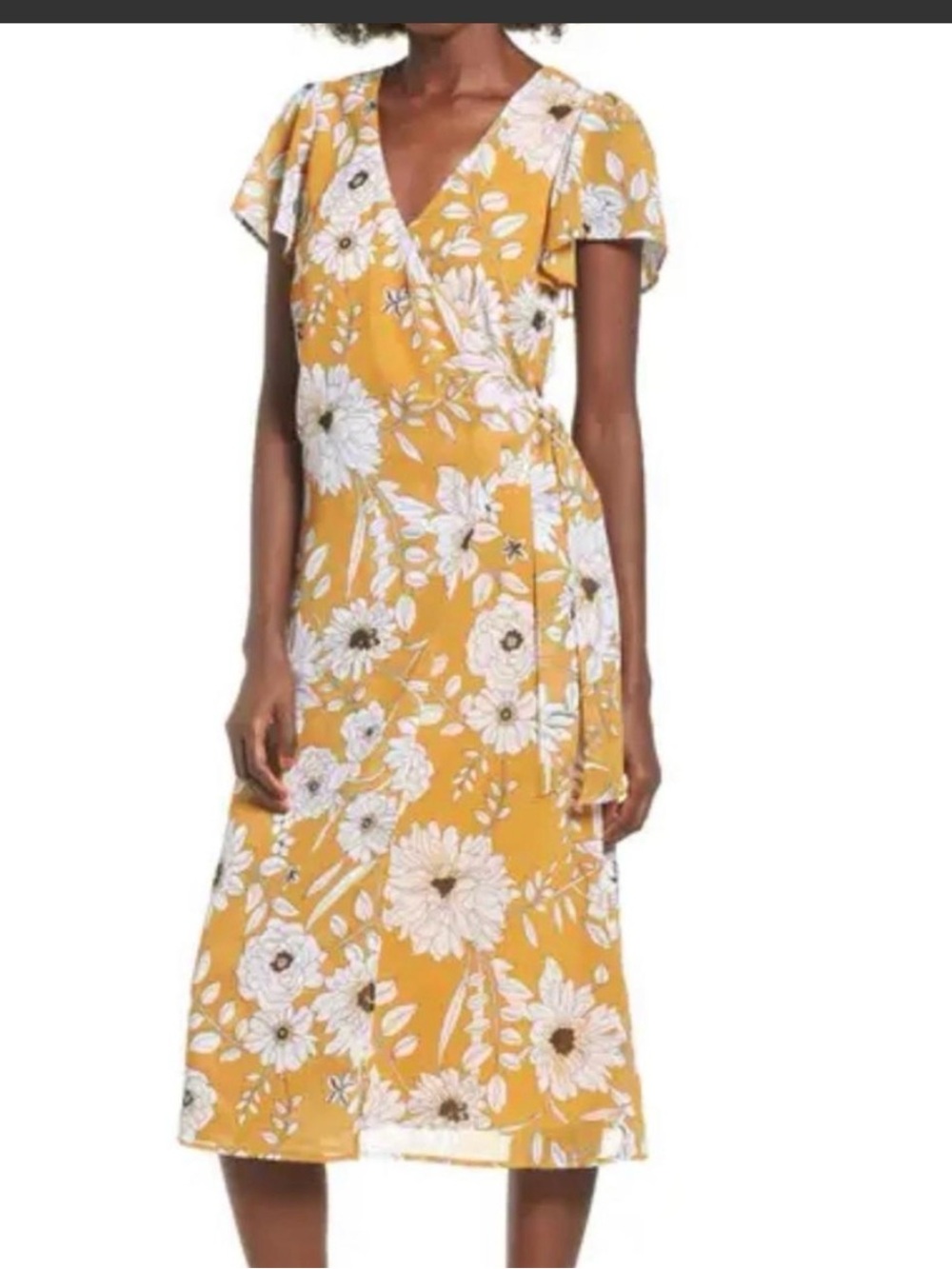 Anthropologie ROW A v neck wrap dress with flutter sleeves